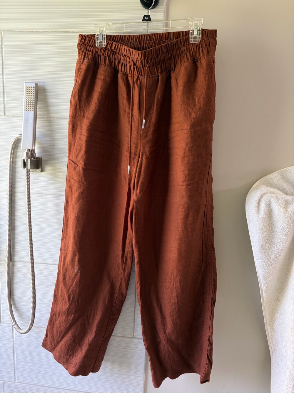 Quince 100% European Linen Wide Leg Pant size L Chocolate